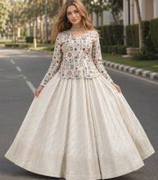 White Viscose Free Size Stitched Lehenga Choli with Thread-Sequins Embroidered Work