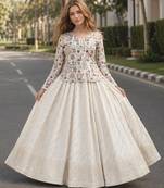 White Viscose Free Size Stitched Lehenga Choli with Thread-Sequins Embroidered Work
