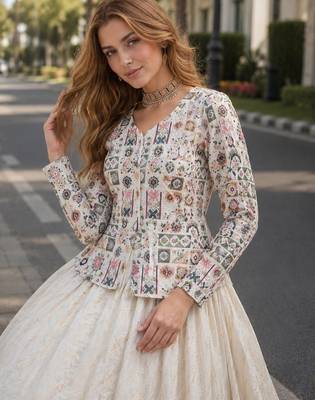 White Viscose Free Size Stitched Lehenga Choli with Thread-Sequins Embroidered Work 2