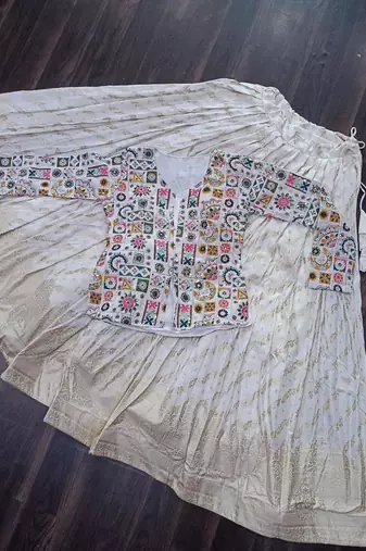 White Viscose Free Size Stitched Lehenga Choli with Thread-Sequins Embroidered Work