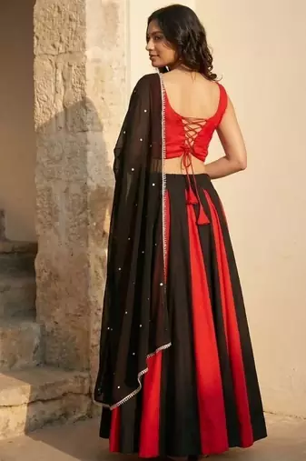 Black & Red Cotton Chaniya Choli For Navratri Set Set with Real Mirror Work and Georgette Dupatta