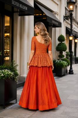 Rust silk blend Free Size Stitched Lehenga Choli with Embroidered & Sequins Work 2