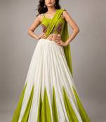 White & Lime Green Cotton Chaniya Choli For Navratri Set with Embroidery Real Mirror Work and Georgette Dupatta