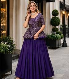 Violet silk blend Free Size Stitched Lehenga Choli with Embroidered & Sequins Work