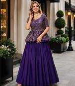 Violet silk blend Free Size Stitched Lehenga Choli with Embroidered & Sequins Work