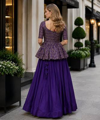 Violet silk blend Free Size Stitched Lehenga Choli with Embroidered & Sequins Work 2