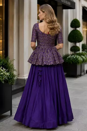 Violet silk blend Free Size Stitched Lehenga Choli with Embroidered & Sequins Work