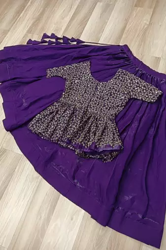 Violet silk blend Free Size Stitched Lehenga Choli with Embroidered & Sequins Work