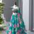 Teal Blue Digital Printed Organza Lehenga Choli Set with Embroidered Sequins Work, Organza Dupatta & Batwa Bag