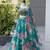 Teal Blue Digital Printed Organza Lehenga Choli Set with Embroidered Sequins Work, Organza Dupatta & Batwa Bag