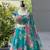 Teal Blue Digital Printed Organza Lehenga Choli Set with Embroidered Sequins Work, Organza Dupatta & Batwa Bag