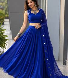 Royal Blue Cotton Chaniya Choli For Navratri Set with Mirror Work and Georgette Dupatta