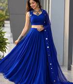 Royal Blue Cotton Chaniya Choli For Navratri Set with Mirror Work and Georgette Dupatta