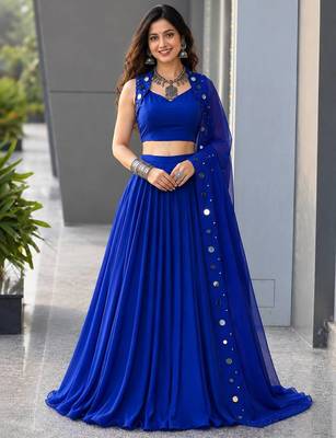 Royal Blue Cotton Chaniya Choli For Navratri Set with Mirror Work and Georgette Dupatta 2