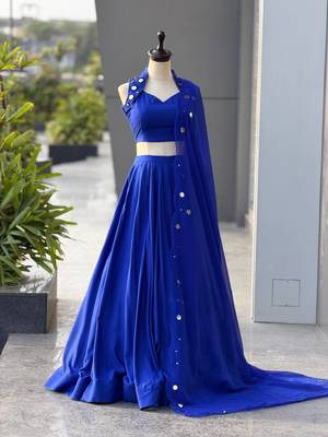 Royal Blue Cotton Chaniya Choli For Navratri Set with Mirror Work and Georgette Dupatta 3
