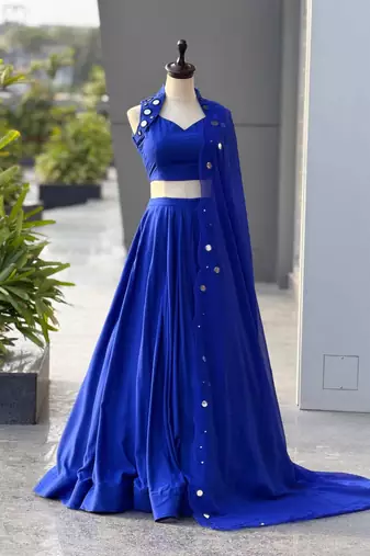 Royal Blue Cotton Chaniya Choli For Navratri Set with Mirror Work and Georgette Dupatta