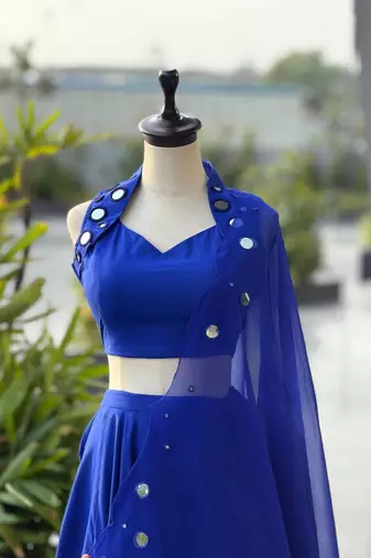 Royal Blue Cotton Chaniya Choli For Navratri Set with Mirror Work and Georgette Dupatta