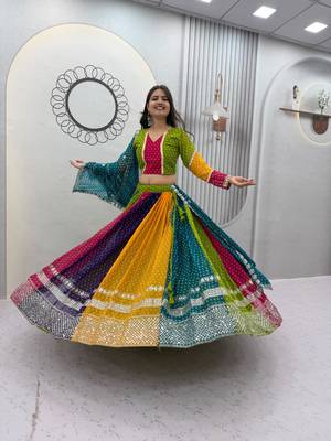 Multicolor Georgette Chaniya Choli For Navratri Set with 7mm Shivansh Work and Georgette Dupatta 1
