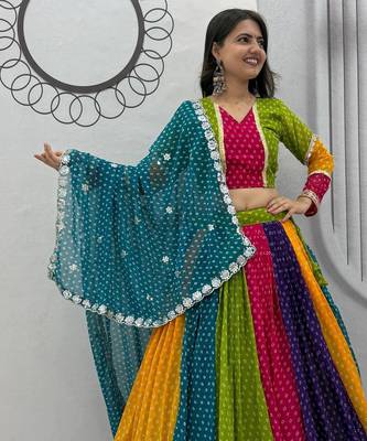Multicolor Georgette Chaniya Choli For Navratri Set with 7mm Shivansh Work and Georgette Dupatta 2