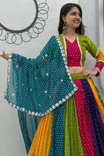 Multicolor Georgette Chaniya Choli For Navratri Set with 7mm Shivansh Work and Georgette Dupatta