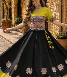 Black-Yellow silk blend Free Size Stitched Navratri Lehenga Choli with Kutchi Gamthi Embroidered Work & Codi lace