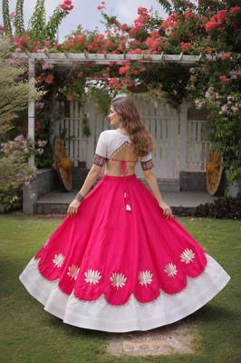 Rani-White silk blend Free Size Stitched Navratri Lehenga Choli with Kutchi Gamthi Embroidered Work & Codi lace 2