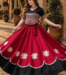 Red-Black silk blend Free Size Stitched Navratri Lehenga Choli with Kutchi Gamthi Embroidered Work & Codi lace