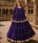 Violet Cotton Free Size Stitched Navratri Lehenga Choli with Gota-Patti & Lace Work