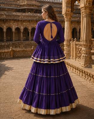 Violet Cotton Free Size Stitched Navratri Lehenga Choli with Gota-Patti & Lace Work 2