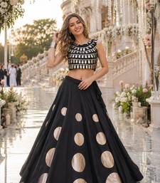 Black Silk Free Size Stitched Navratri Lehenga Choli with Gota Pattern & Mirror lace Work