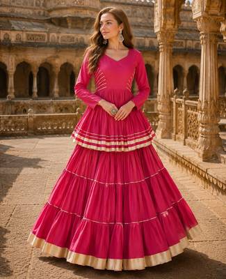 Rani Cotton Free Size Stitched Navratri Lehenga Choli with Gota-Patti & Lace Work 1