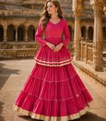 Rani Cotton Free Size Stitched Navratri Lehenga Choli with Gota-Patti & Lace Work