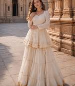 White Cotton Free Size Stitched Navratri Lehenga Choli with Gota-Patti & Lace Work