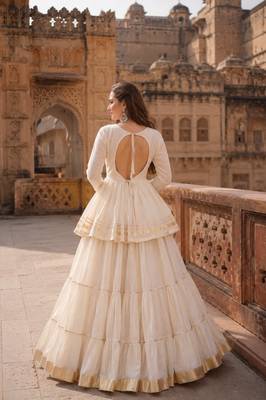 White Cotton Free Size Stitched Navratri Lehenga Choli with Gota-Patti & Lace Work 2