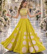 Yellow silk blend Free Size Stitched Navratri Lehenga Choli with Gota Pattern & Mirror lace Work