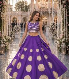 Violet silk blend Free Size Stitched Navratri Lehenga Choli with Gota Pattern & Mirror lace Work