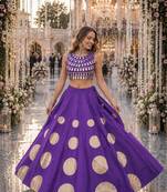 Violet silk blend Free Size Stitched Navratri Lehenga Choli with Gota Pattern & Mirror lace Work