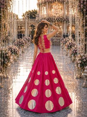 Rani silk blend Free Size Stitched Navratri Lehenga Choli with Gota Pattern & Mirror lace Work 2