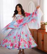 Floral Printed Anarkali Suit Set Fully Flaired Gown Suit Set