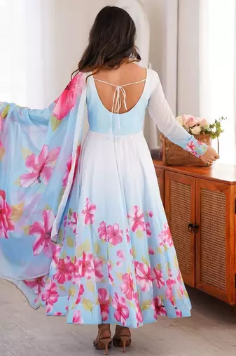 Floral Printed Anarkali Suit Set Fully Flaired Gown Suit Set