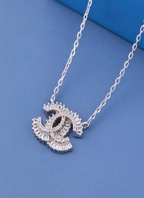 Luxury Sparkling Cubic Zirconia Double C Pendant Necklace for Women with Premium Silver Finish 1