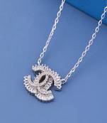 Luxury Sparkling Cubic Zirconia Double C Pendant Necklace for Women with Premium Silver Finish