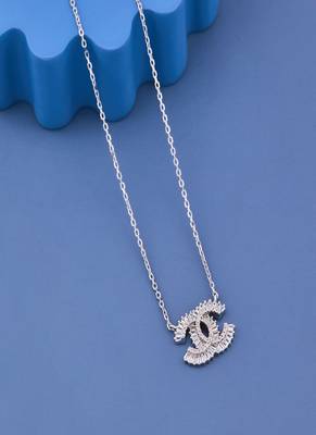Luxury Sparkling Cubic Zirconia Double C Pendant Necklace for Women with Premium Silver Finish 3