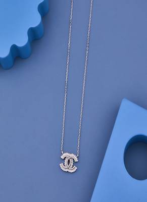 Luxury Sparkling Cubic Zirconia Double C Pendant Necklace for Women with Premium Silver Finish 4