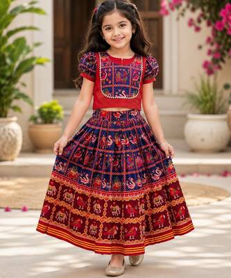 Blue silk blend  weaved zari border kids lehenga choli 1