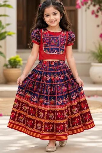 Blue silk blend  weaved zari border kids lehenga choli