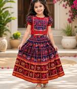 Blue silk blend  weaved zari border kids lehenga choli