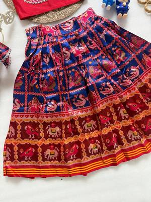 Blue silk blend  weaved zari border kids lehenga choli 4