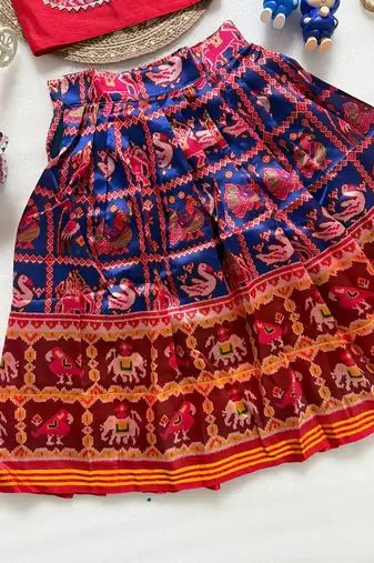 Blue silk blend  weaved zari border kids lehenga choli