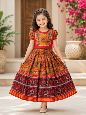 Orange silk blend weaved zari border kids lehenga choli 1
